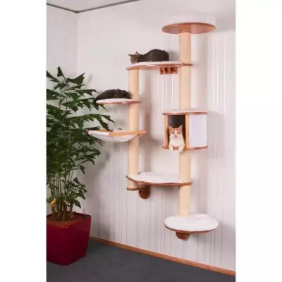 Arbre à chats mural Dolomit XL185 cm Blanc - KERBL - Tronc ø 10cm