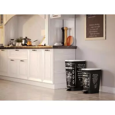 Poubelle de cuisine à pédale 42.5L - Noir Motif Coffee