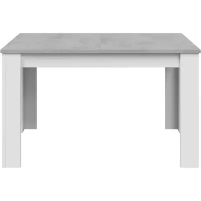 Table à manger extensible KENDRA - Blanche artik et ciment - 4 à 6 personnes