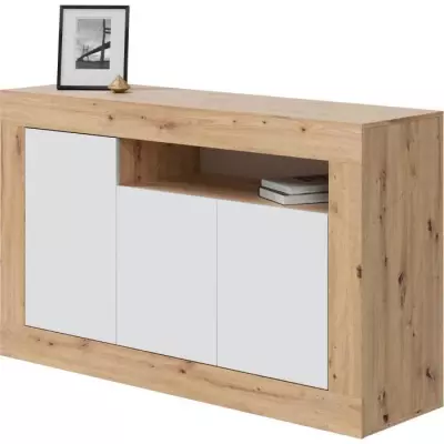 Buffet BALTIK 3 portes + 1 niche - Chene nodi et blanc artik