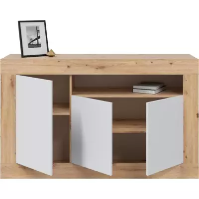 Buffet BALTIK 3 portes + 1 niche - Chene nodi et blanc artik