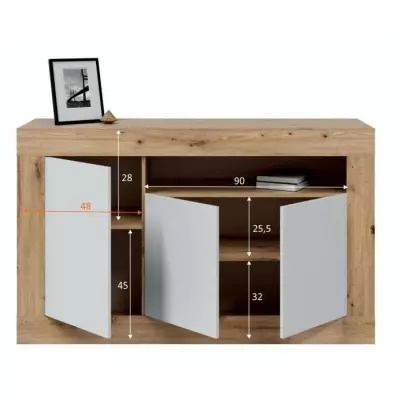 Buffet BALTIK 3 portes + 1 niche - Chene nodi et blanc artik