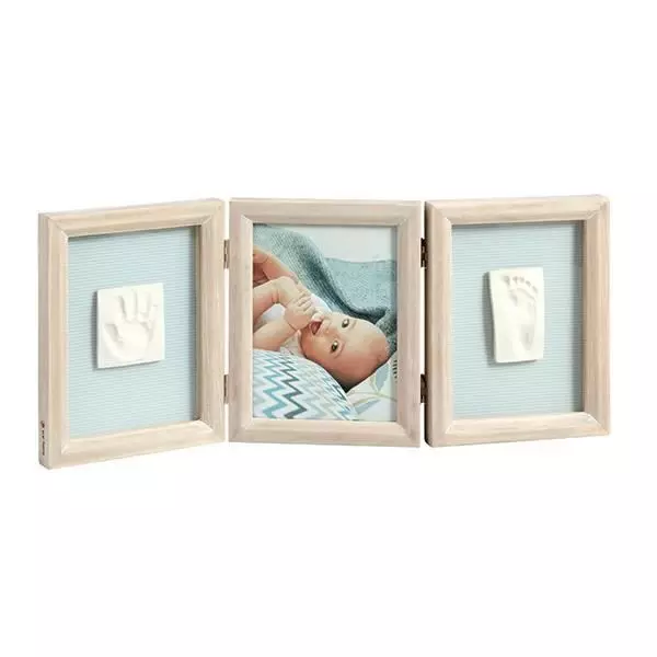 Cadre Photo Bois Double Empreinte Bébé - BABY ART - My Baby Touch - Kit Moulage Inclus - Cadeau Naissance