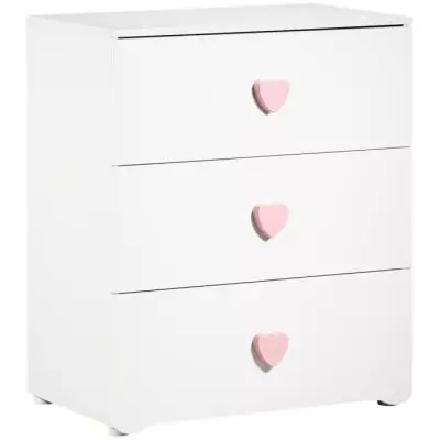 Chambre bébé duo Basic coeur: lit 120x60, commode à langer - Blanc
