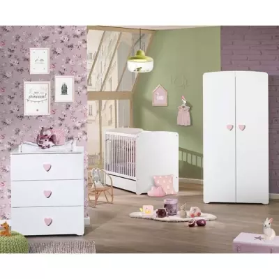 Chambre bébé trio Basic coeur - Ensemble complet blanc - Babyprice