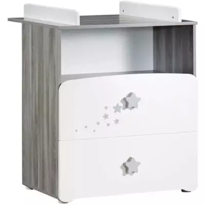 Chambre bébé duo Nao : lit 120x60, commode à langer - Blanc Chambre bébé duo Nao : lit 120x60, commode à langer - Blanc