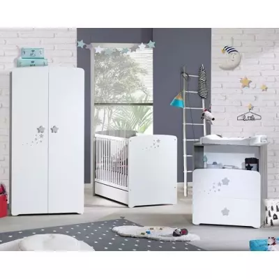 Chambre bébé trio Nao: lit, commode à langer, armoire - Blanc