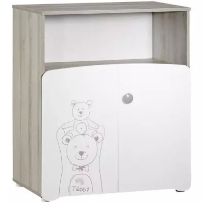 Chambre bébé trio Teddy: lit 120x60, commode et armoire - Blanc