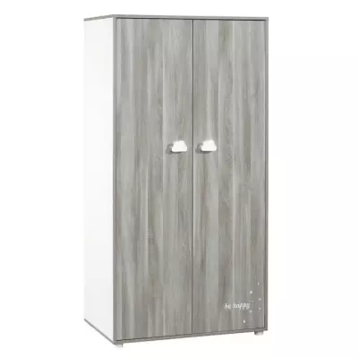 Armoire bébé Smile ours - Chene silex - Blanche - 2 portes - Made in France
