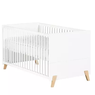 Lit évolutif 140x70cm Babyprice Joy Naturel Blanc sur pieds bois naturel Lit évolutif 140x70cm Babyprice Joy Naturel Blanc sur pieds bois naturel
