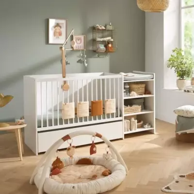 Lit bébé combiné évolutif en bois blanc - Babyprice First