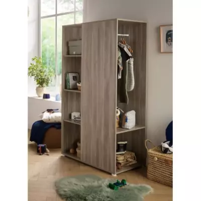 Armoire enfant avec étagères et penderie - Chêne silex - Babyprice Up