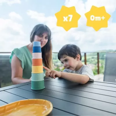 Lot de 7 Tasses Empilables Numérotées pour le Bain - Jouets en Silicone Souple