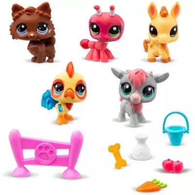 Ensemble de collection Littlest Pet Shop Ferme - 5 animaux et accessoires