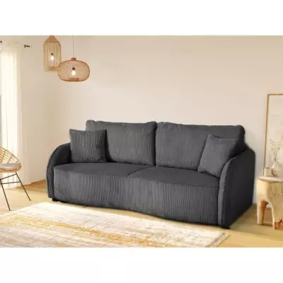 Canapé convertible 3 places BARI - Velours anthracite - Coffre de rangement Canapé convertible 3 places BARI - Velours anthracite - Coffre de rangement