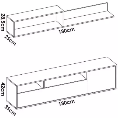 Meuble TV Compact BAY - Chene clair / Blanc - 180 x 35 x 44 cm