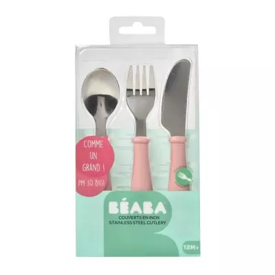 Ensemble couverts inox old pink BEABA, pratique pour les repas - 