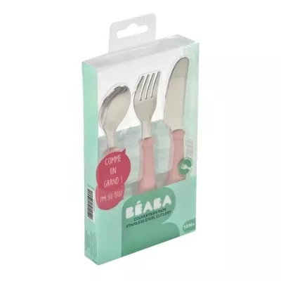 Ensemble couverts inox old pink BEABA, pratique pour les repas - 