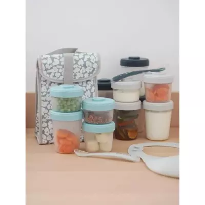 Pack 1er repas BEABA - Portions clip Eucalyptus - 12 portions et 2 cuilleres