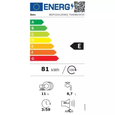 Lave-vaisselle BEKO BDFS26120WQ - 11 couverts - Induction - 46dB - Blanc