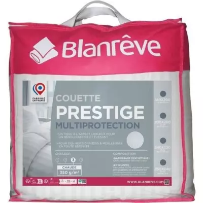 Couette chaude 240x260 cm BLANREVE PRESTIGE Multiprotection - Oeko-Tex - Satin rayé