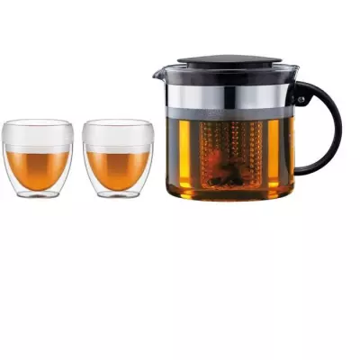 Ensemble Théière BODUM BISTRO avec Filtre et 2 Gobelets Double Paroi