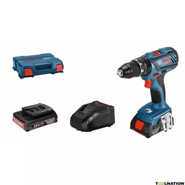 Perceuse a Percussion Bosch Professional GSB 18V-28 (couple:28/63/- Nm) + 2 batteries 2,0Ah + chargeur + L-Case - 06019H400B