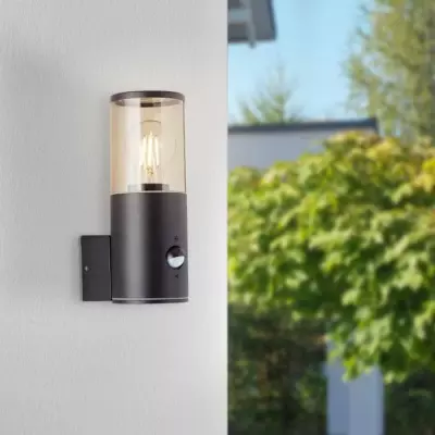 Applique extérieure SERGIORO avec détecteur de mouvement - Noir dépoli - E27 20W