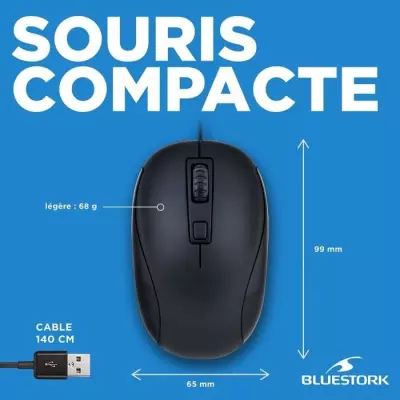 Pack Clavier Souris BLUESTORK - Noir, Filaire - Compact et Performant