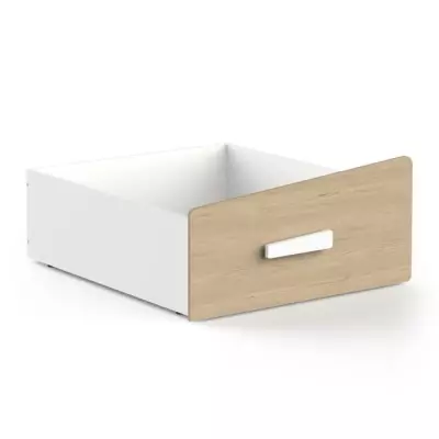Lit cabane enfant avec grand tiroir - 90 x 200 cm - Blanc mat/chêne