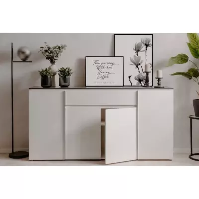 Buffet Brest Matera/blanc brillant - 4 portes - 1 tiroir