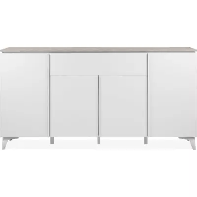 Buffet Bertrix 51A - Décor travertin / blanc - 4 portes et tiroir - 177 x 92