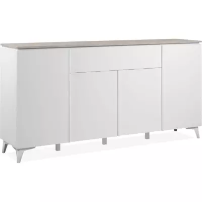 Buffet Bertrix 51A - Décor travertin / blanc - 4 portes et tiroir - 177 x 92