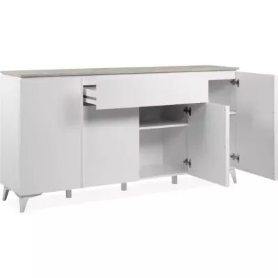 Buffet Bertrix 51A - Décor travertin / blanc - 4 portes et tiroir - 177 x 92
