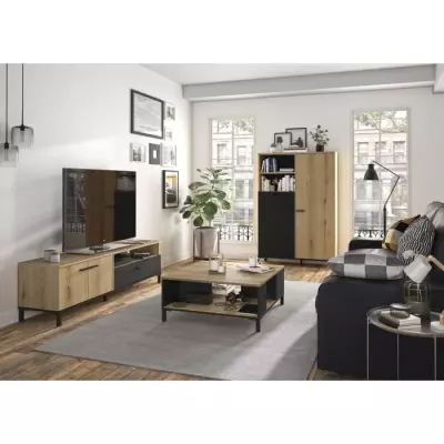 Banc TV TRUST GAMI Chene/Noir 140x40x47 cm - Design moderne