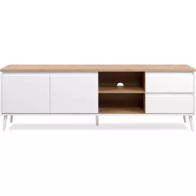 Meuble TV Linz 56A - Blanc / Chene Artisan - 186 x 59 x 36 cm