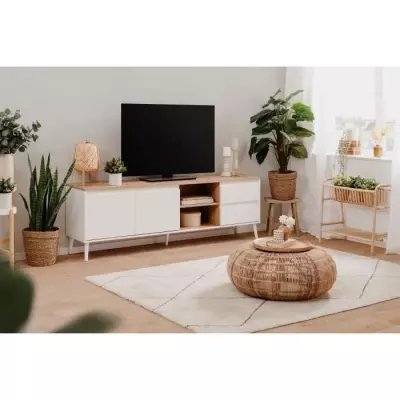 Meuble TV Linz 56A - Blanc / Chene Artisan - 186 x 59 x 36 cm