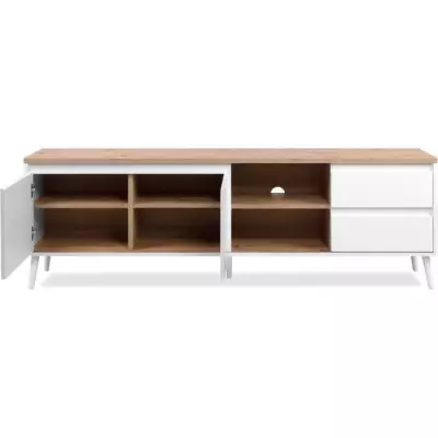 Meuble TV Linz 56A - Blanc / Chene Artisan - 186 x 59 x 36 cm