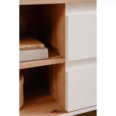 Meuble TV Linz 56A - Blanc / Chene Artisan - 186 x 59 x 36 cm