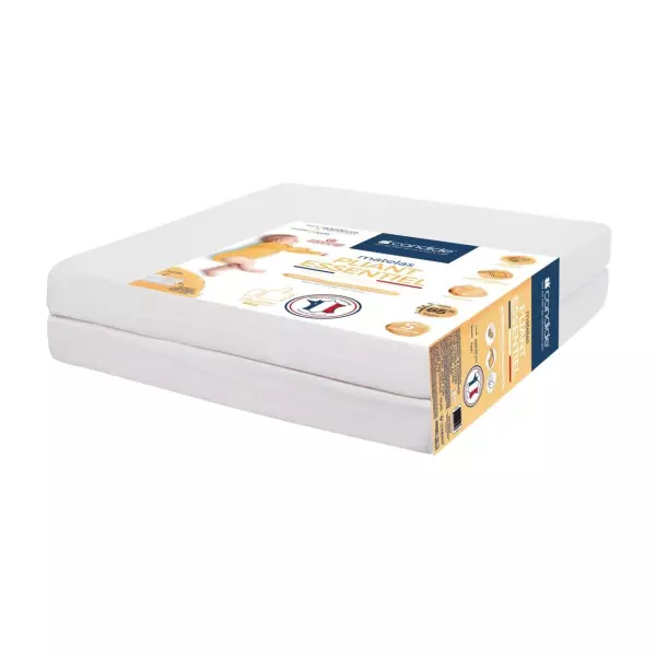Matelas Bébé Pliant 2 Parties TINEO 60x120x7cm Essentiel Fabriqué En France - Garantie 5 ans