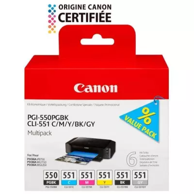 Pack de 5 cartouches d'encre CANON PGI-550 / CLI-551 Noir/Cyan/Magenta/Jaune/Gris