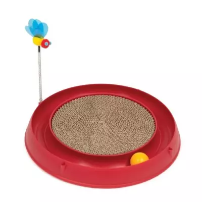 Jouet pour chat: Circuit 3 en 1 avec balle et planche à griffer - Rouge