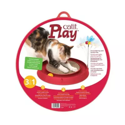Jouet pour chat: Circuit 3 en 1 avec balle et planche à griffer - Rouge