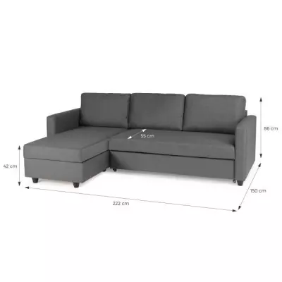 Canapé d'angle convertible réversible 3 places - Gris contemporain - L 222 x P 150 x H 86 cm