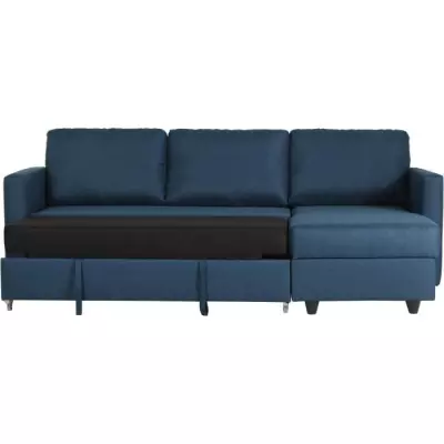 Canapé d'angle convertible réversible CATS - Bleu - L 222 x P 150 x H 86 cm