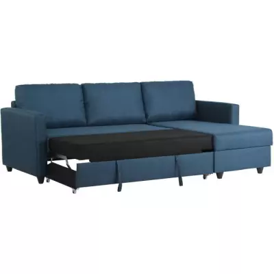 Canapé d'angle convertible réversible CATS - Bleu - L 222 x P 150 x H 86 cm