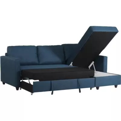 Canapé d'angle convertible réversible CATS - Bleu - L 222 x P 150 x H 86 cm