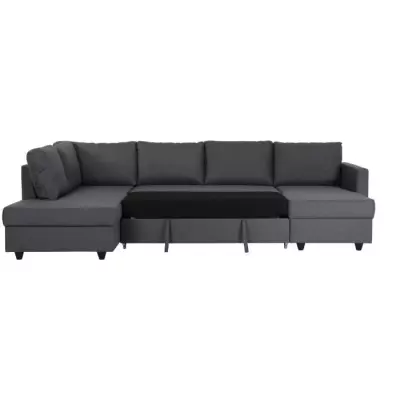 Canapé d'angle panorama convertible Cats - Gris - 292 x 187 x 86 cm