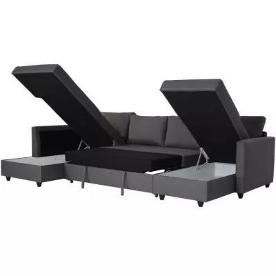 Canapé d'angle panorama convertible Cats - Gris - 292 x 187 x 86 cm