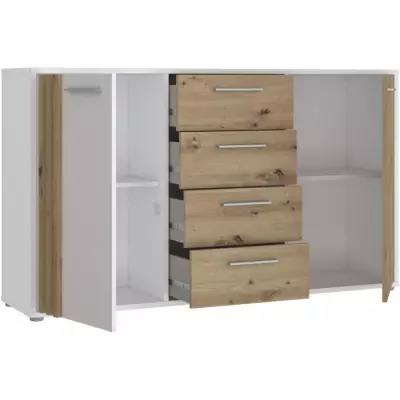 Buffet CARDIGAN 2 portes, 4 tiroirs - Chene artisan et blanc